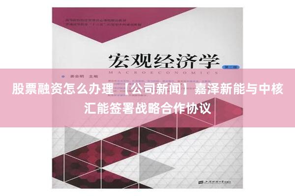 股票融资怎么办理 【公司新闻】嘉泽新能与中核汇能签署战略合作协议