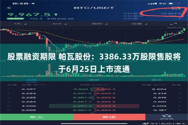 股票融资期限 帕瓦股份：3386.33万股限售股将于6月25日上市流通
